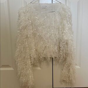 White Fuzzy Sequin Sweater